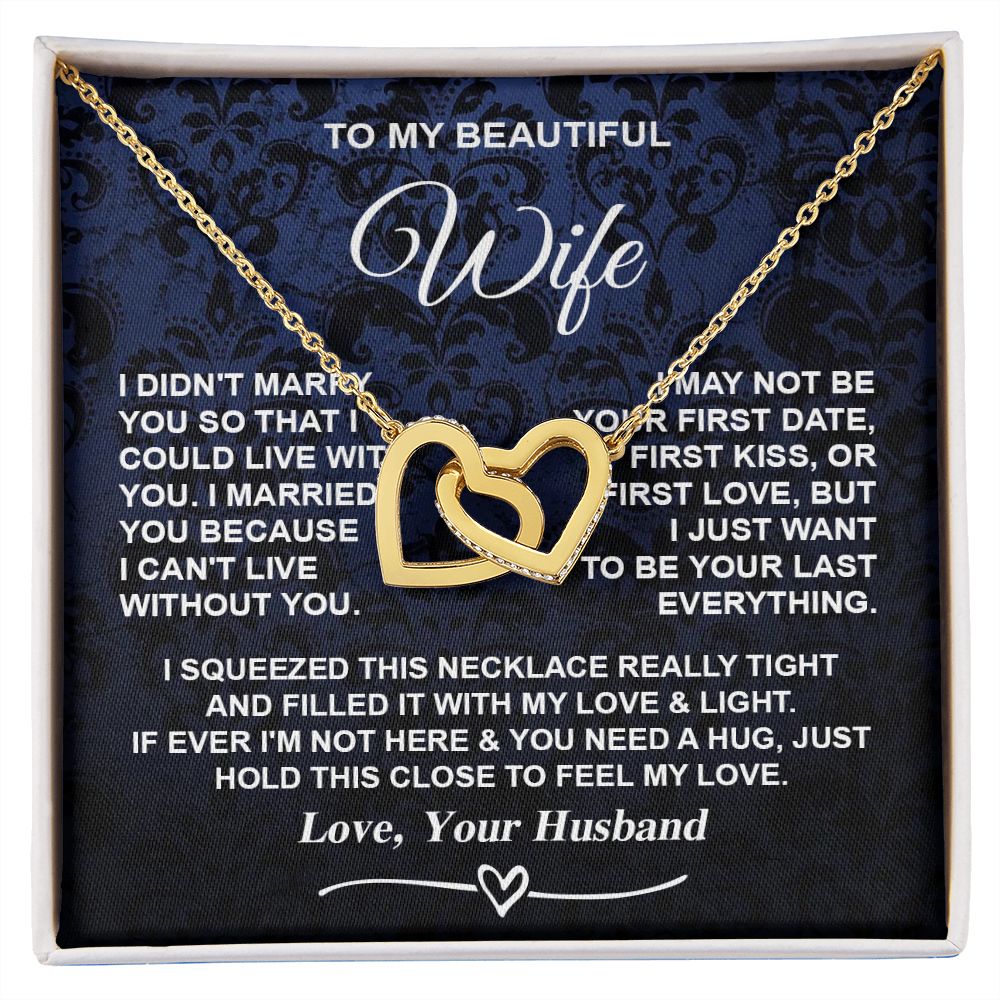 Wife Necklace Gifts from Husband, Gifts for Wife Anniversary from Husband, Necklaces for Wife from Husband to My Wife Message Card and Necklace Gift Box Gift Box Styles on Birthday, Christmas, Wedding, Anniversary, Valentine Interlocking Heart