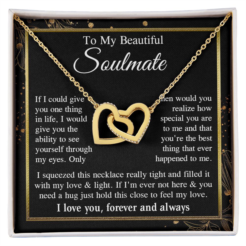 Soulmate Necklace Gift for Her, Soulmate Jewelry, Necklace for Future Wife, Valentine Jewelry for Wife Necklace Gifts from Husband - Soulmate Gift Necklace with Message Card and Gift Box Interlocking Heart