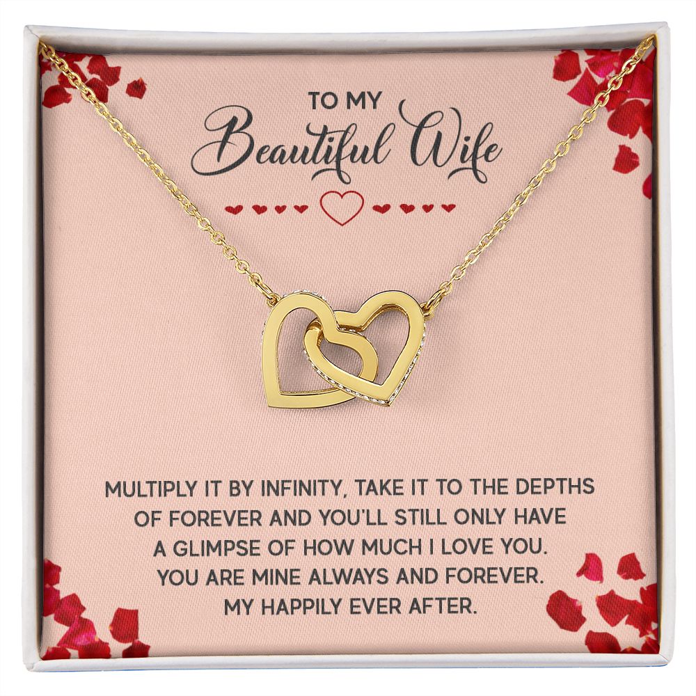 Couples Gifts, To My Beautiful Wife Necklace Gifts From Husband, Wedding Anniversary Jewelry For Wife From Husband, Wife Birthday From Husband, To My Soulmate Message Card and Gift Box styles On Birthday, Christmas, Anniversary  Interlocking Heart