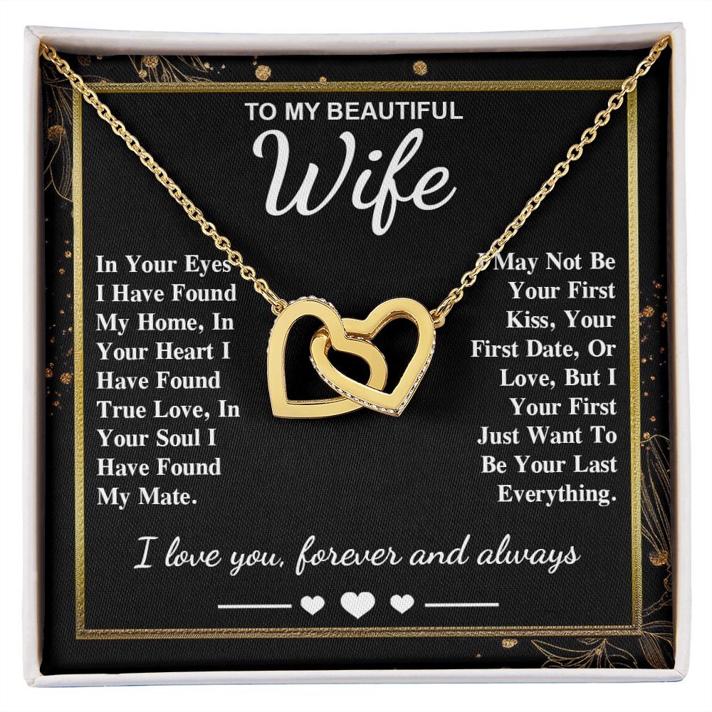 To My Beautiful Wife Necklace Gift, Soulmate for Wife Valentine Gifts from Husband, Wedding for Women, Soulmate Gifts, Message Card and Necklace Gifts Box Gift Box Styles on Birthday, Wedding, Anniversary, Valentine Interlocking Heart