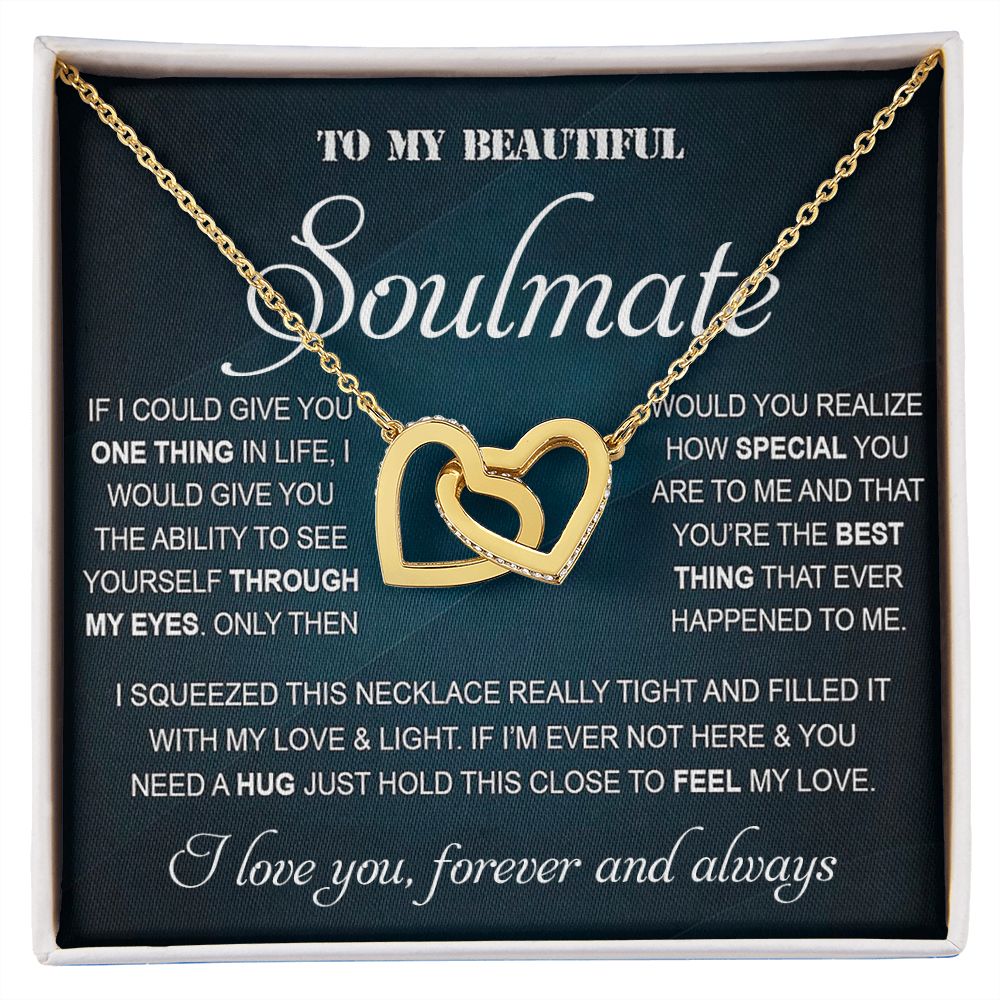 Personalized Valentine Gift For Wife, To My Soulmate Necklace For Women, Soulmate Necklace, To My Wife Necklace From Husband, Necklace Custom Name Message Card and Gift Box Styles on Birthday, Christmas, Wedding, Anniversary Interlocking Heart