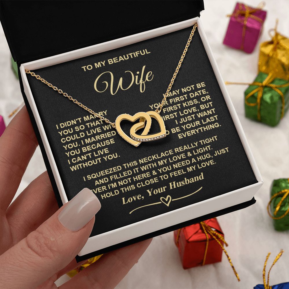 Wife Necklace Gifts from Husband, Gifts for Wife Birthday Gifts from Husband, Necklaces for Wife from Husband to My Wife Message Card and Necklace Gift Box Gift Box Styles on Birthday, Christmas, Wedding, Anniversary, Valentine Interlocking Heart