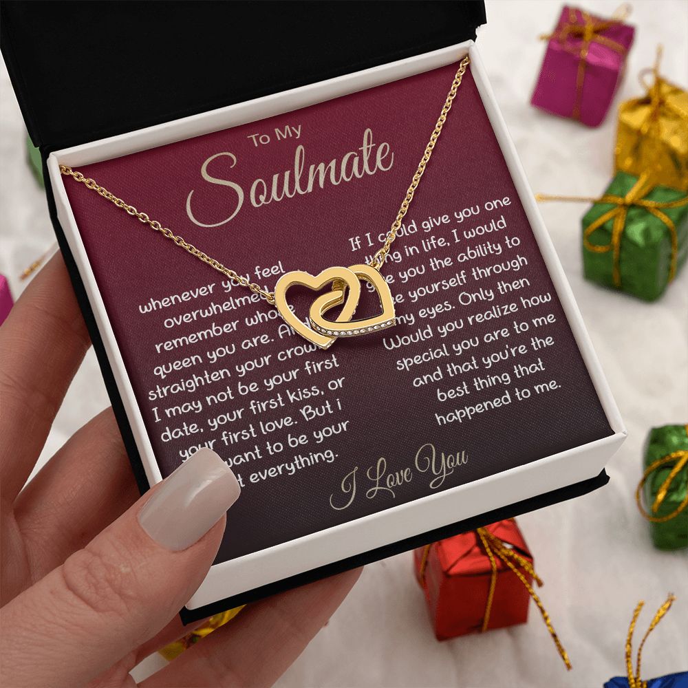 To My Soulmate Necklace For Women, Couple Gifts For Girlfriend, Valentine Christmas Presents For Girlfriend, Valentine Necklace Gifts For Wife, Women Romantic Jewelry For Her Vanlentine Day's Message Card and Gift Box Styles Interlocking Heart