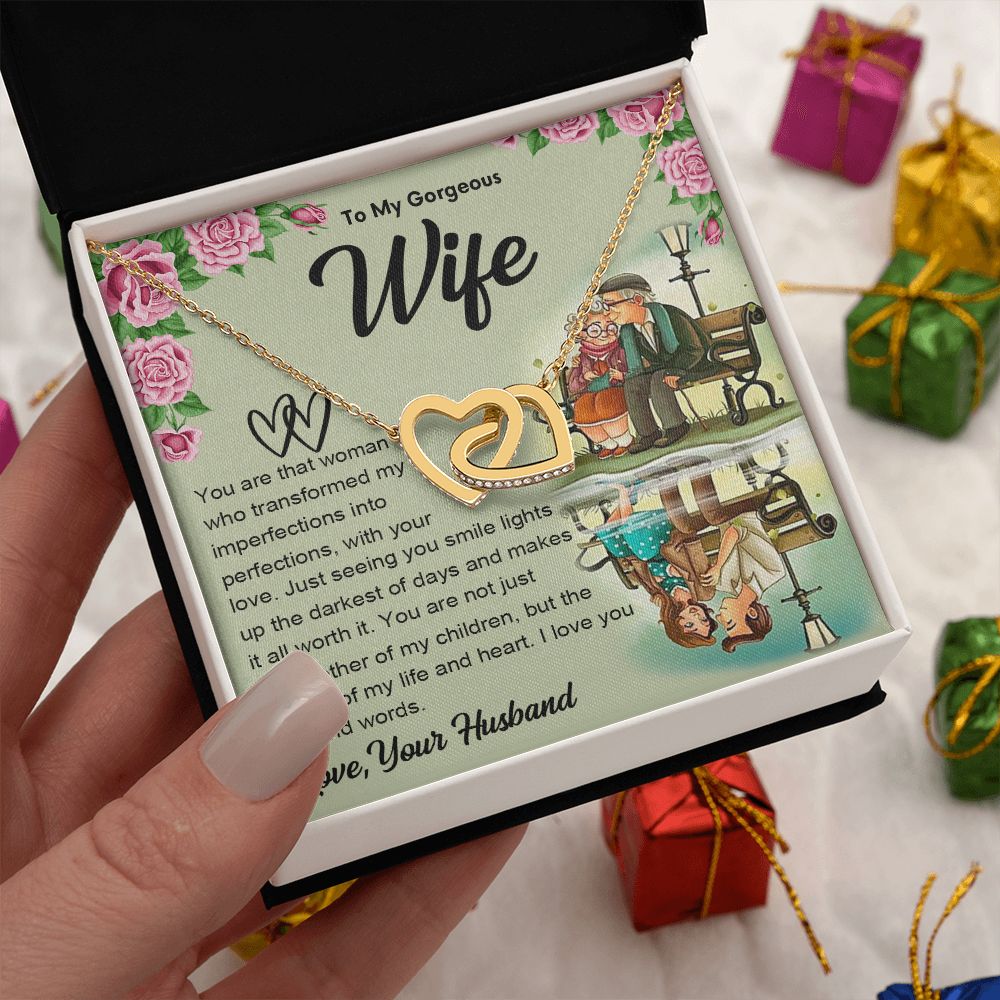 Couples Gifts Necklace To My Soulmate Necklace Gifts For My Wife with Future Wife Soulmate Girlfriend Necklaces Customer Name Message Card and Gift Box styles On Birthday, Christmas, Anniversary Interlocking Heart
