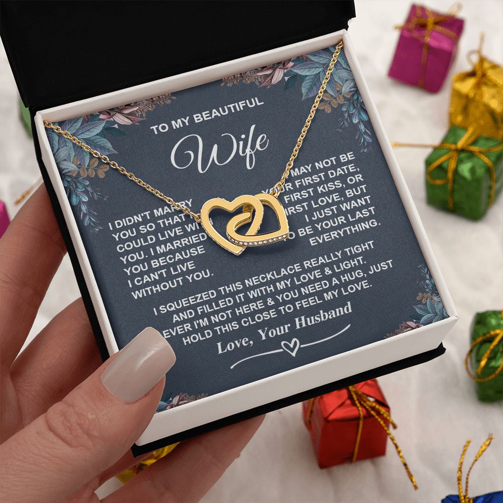 Wife Necklace Gifts from Husband, Gifts for Wife Anniversary from Husband, Necklaces for Wife from Husband to My Wife Message Card and Necklace Gift Box Gift Box Styles on Birthday, Wedding, Anniversary, Valentine Interlocking Heart