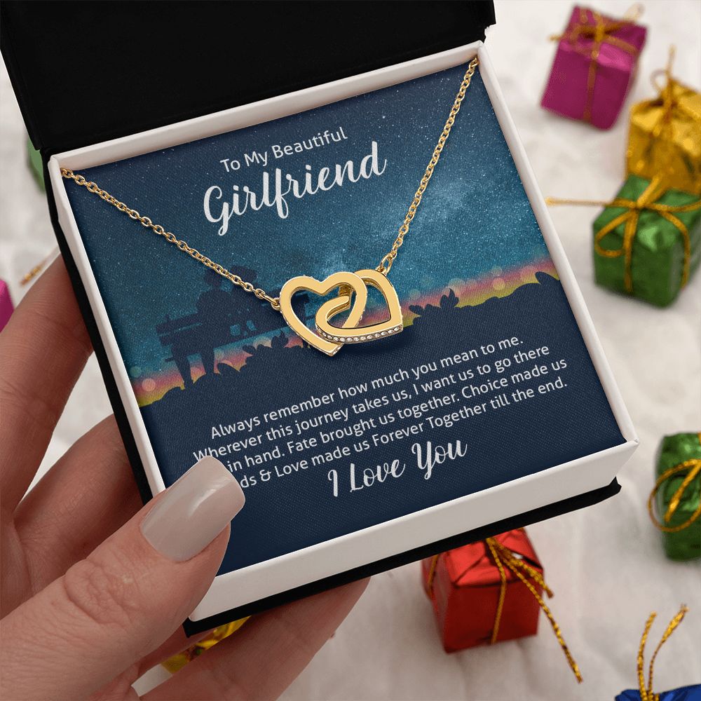 Couples Gifts Necklace To My Beautiful Girlfriend Necklace Gifts For My Wife, I Love You, Love Knot Meaningful Necklace Message Card and Gift Box Styles on Birthday, Christmas, Anniversary Interlocking Heart