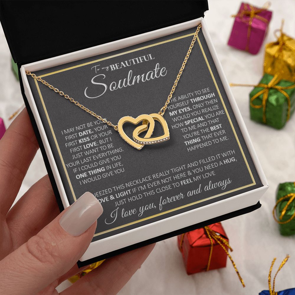 To My Future Wife Necklace, to my Wife Necklace, Necklaces For Wife From Husband, To My Beautiful Soulmate Necklace, Necklace Custom Name Message Card and Gift Box Styles on Birthday, Christmas, Wedding, Anniversary, Valentine Interlocking Heart
