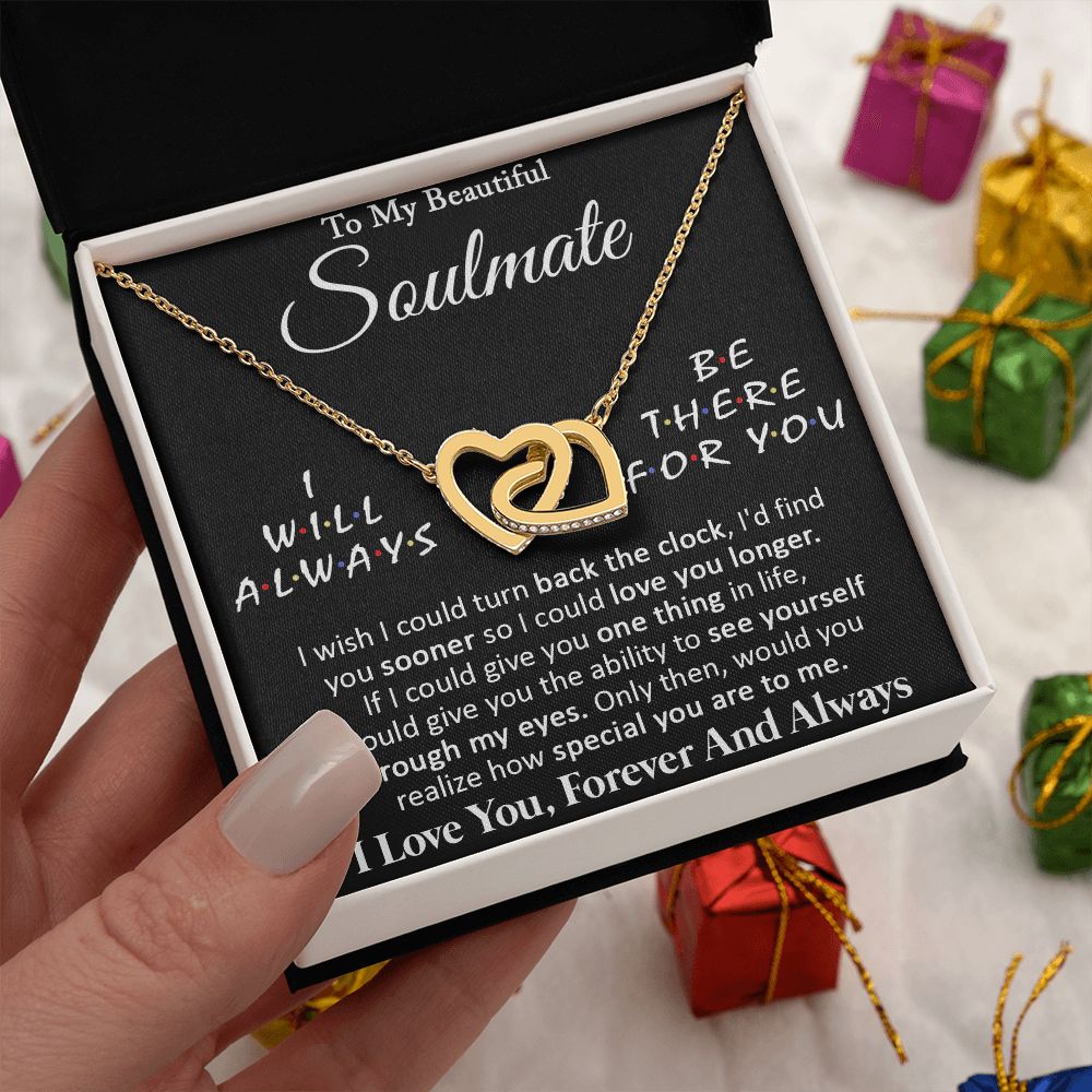 Couples Gifts, To My Beautiful Soulmate Necklace Gifts From Husband, Wedding Anniversary For Wife From Husband, To My Beautiful Wife, Necklace Custom Name Message Card and Gift Box Styles on Birthday, Christmas, Wedding, Anniversary Interlocking Heart