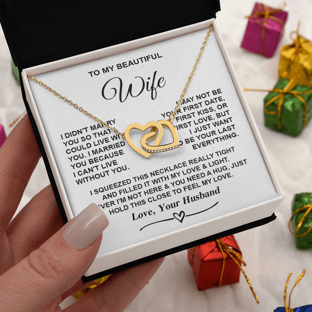 Wife Necklace Gifts from Husband, Gifts for Wife Birthday from Husband, Necklaces for Wife from Husband to My Wife Message Card and Necklace Gift Box Gift Box Styles on Birthday, Christmas, Wedding, Anniversary, Valentine Interlocking Heart
