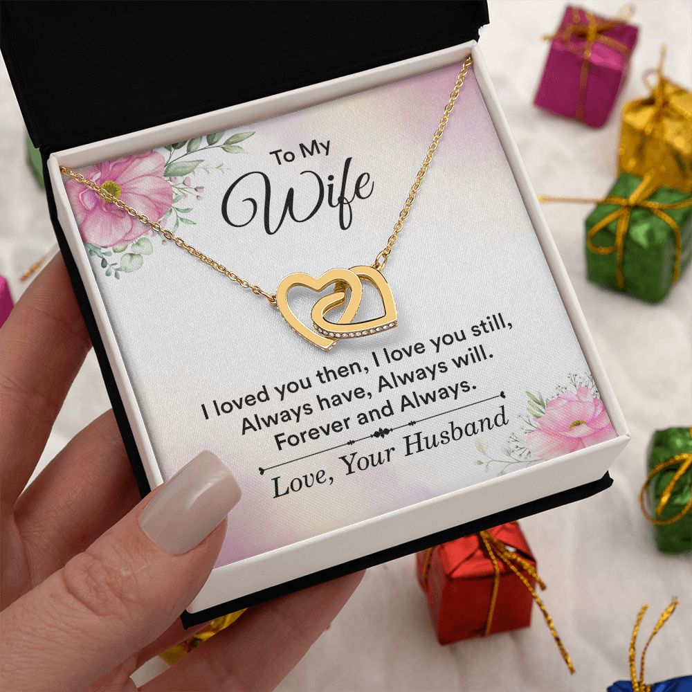 To My Wife Necklace, Wife Necklace, Wife Gift, WIfe Gift From Husband, Happy Anniversary, Meaningful Necklace Message Card and Gift Box Styles on Birthday, Christmas, Anniversary Interlocking Heart