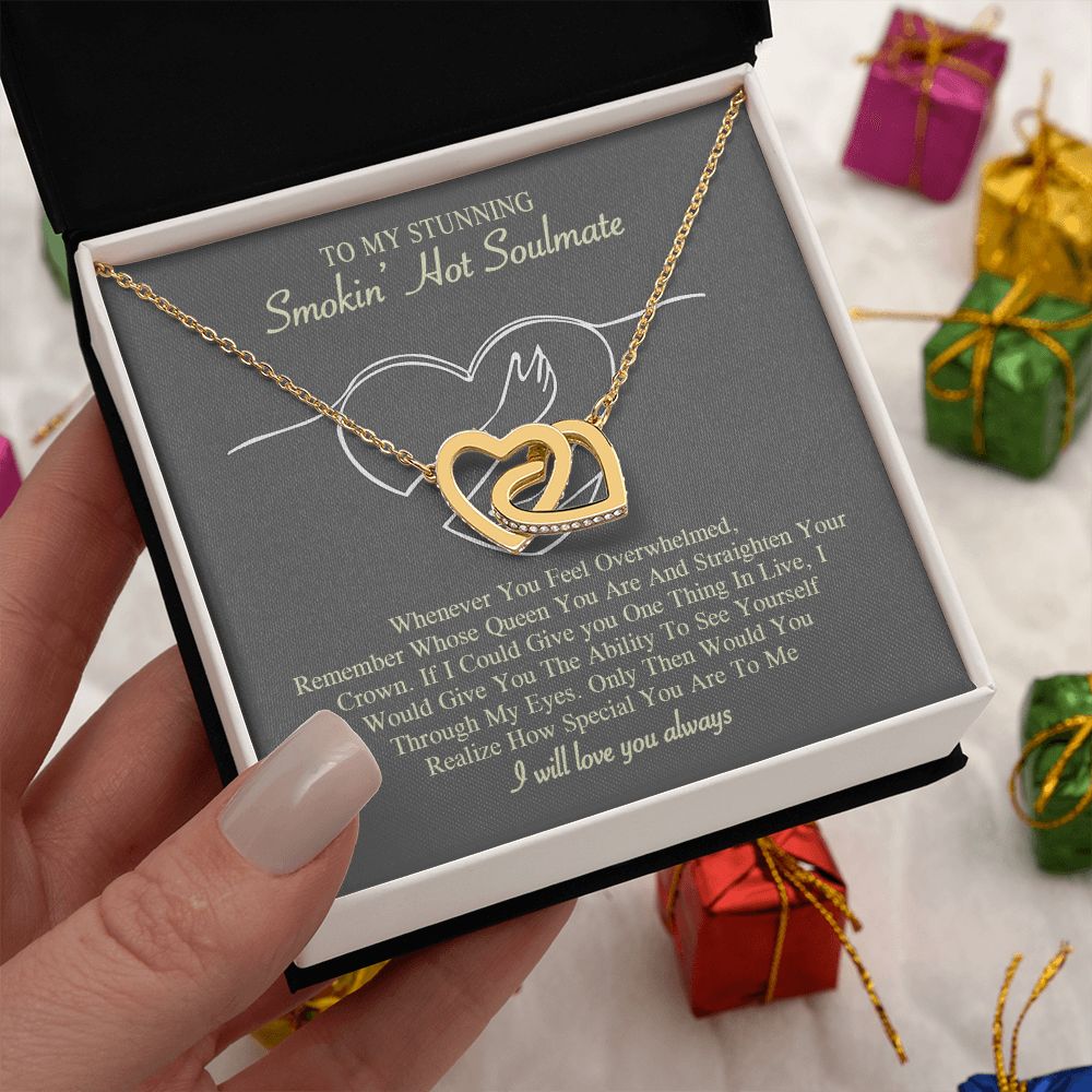 To My Smokin Hot Soulmate Necklace, Love Necklace for Girlfriend, Soulmate Jewelry, Soulmate Necklace, Future Wife Gift, Necklace for Wife from Husband Necklace Message Card and Gift Box Styles on Birthday, Christmas, Wedding, Anniversary Interlocking Hea