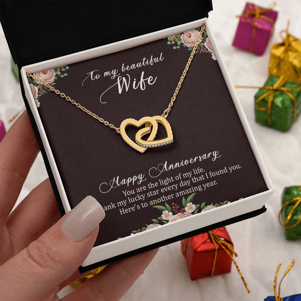 To My Beautiful Wife Necklace, Wife Necklace, Wife Gift, WIfe Gift From Husband, Happy Anniversary, Meaningful Necklace Message Card and Gift Box Styles on Birthday, Christmas, Anniversary  Interlocking Heart
