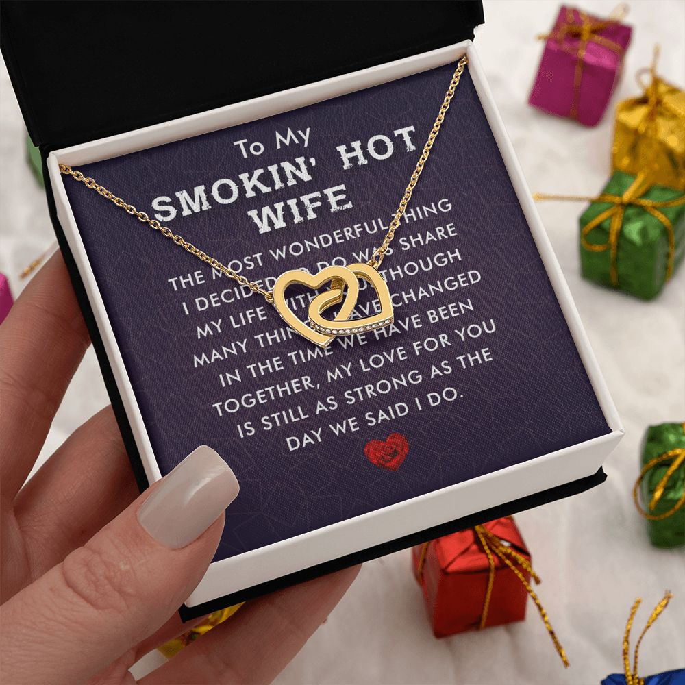 Couples Gifts, Smokin' Hot Wife Necklace Gifts From Husband, Wedding Anniversary Jewelry For Wife From Husband, Wife Birthday From Husband, To My Unbiological Sister Message Card and Gift Box styles On Birthday, Christmas, Anniversary  Interlocking Heart