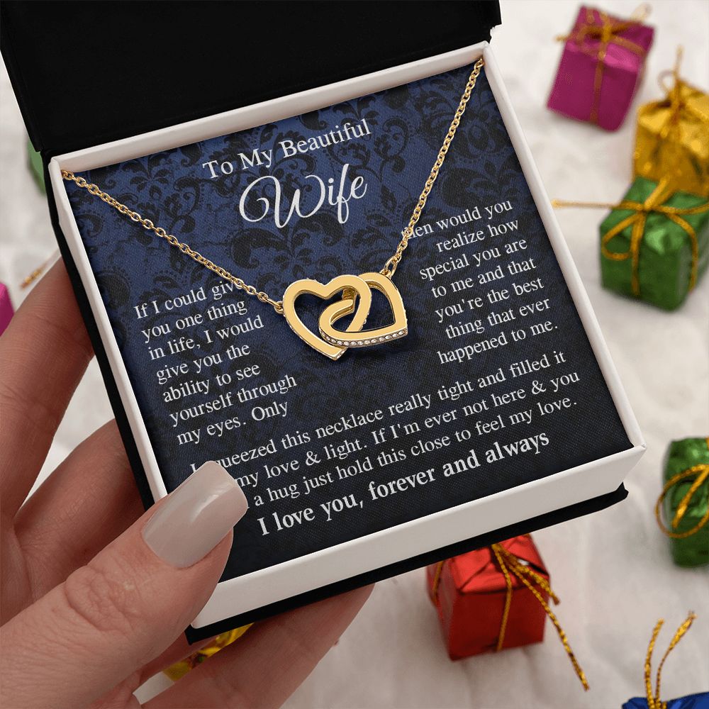 Wife Necklace Gift for Her, Soulmate Jewelry, Necklace for Future Wife, Valentine Anniversary Jewelry for Wife Necklace Gifts from Husband - Soulmate Gift Necklace with Message Card and Gift Box Interlocking Heart