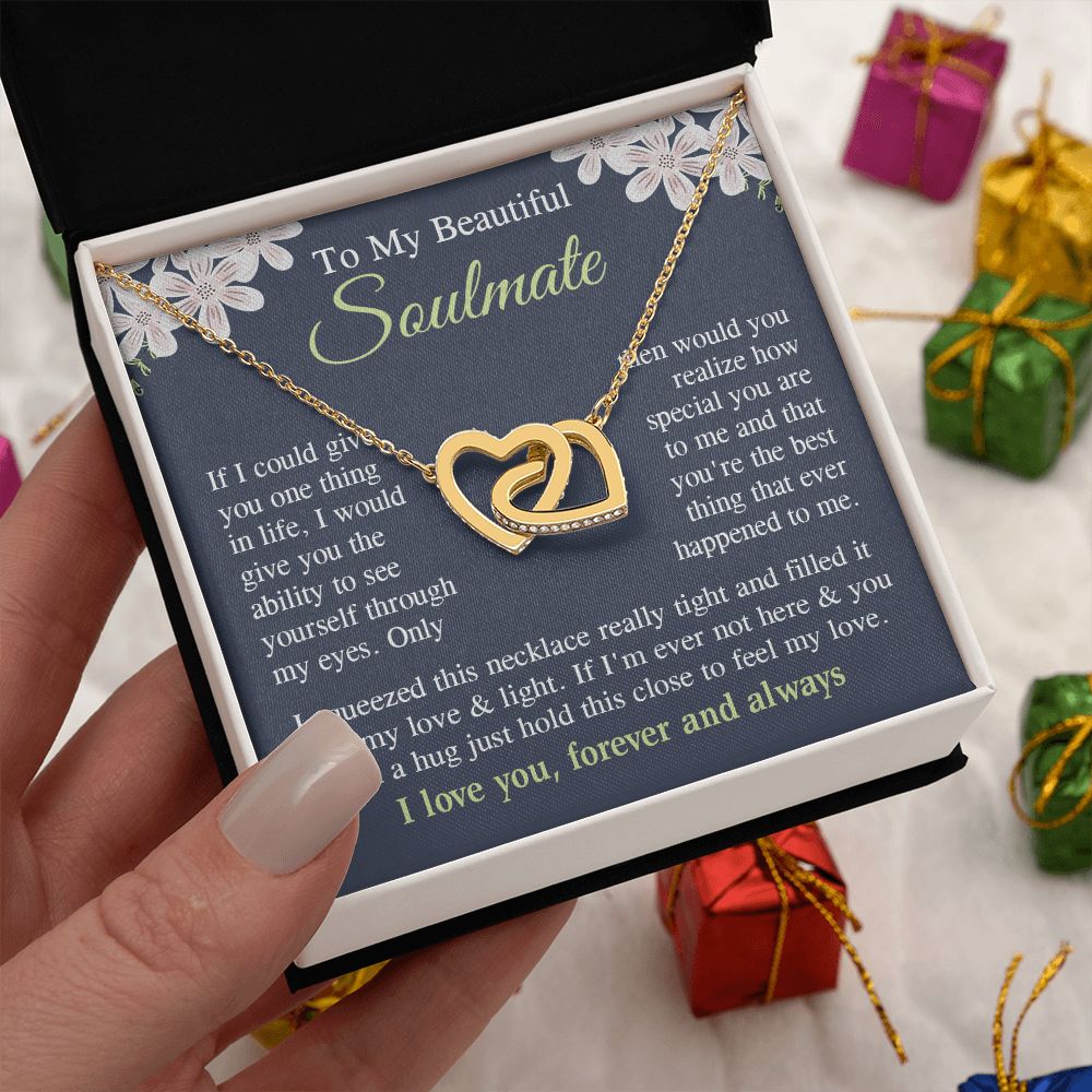Soulmate Necklace Gift for Her, Soulmate Jewelry, Necklace for Future Wife, Wedding Anniversary Jewelry for Wife Necklace Gifts from Husband - Soulmate Gift Necklace with Message Card and Gift Box Interlocking Heart