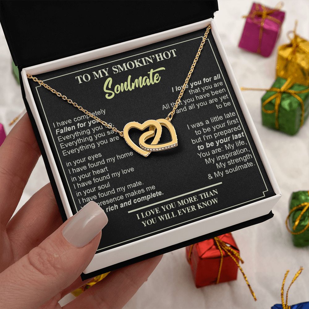 Couples Gifts, Necklace To My Hot Soulmate Necklace Gifts For My Wife with Future Wife Soulmate Girlfriend Necklaces Customer Name Message Card and Gift Box styles On Birthday, Christmas, Anniversary Interlocking Heart