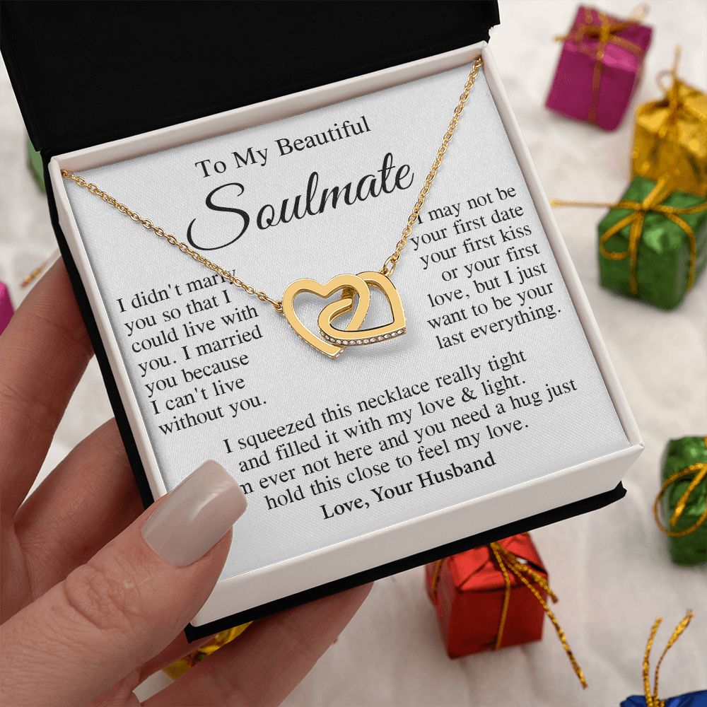 Soulmate Necklace Gift From Husband, Wedding Anniversary Romantic Gifts for Wife from Husband, Soulmate Birthday Gifts Message Card and Necklace Gifts Box Gift Box Styles on Birthday, Wedding, Anniversary, Valentine Interlocking Heart