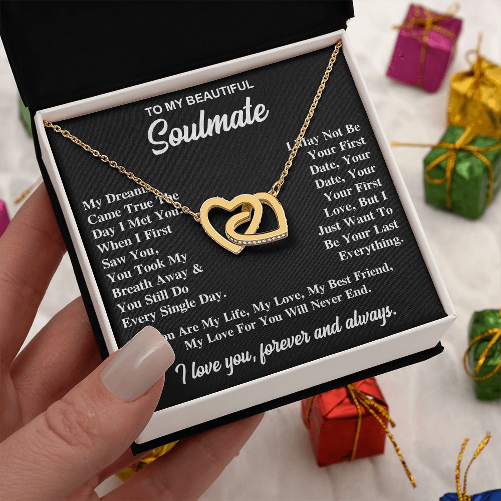 To My Soulmate Necklace Gift for Her, Soulmate Jewelry, Necklaces for Wife from Husband, Anniversary, To My Wife Necklace, Soulmate Gifts, Necklace Message Card and Gift Box Styles on Birthday, Wedding, Anniversary, Valentine Interlocking Heart