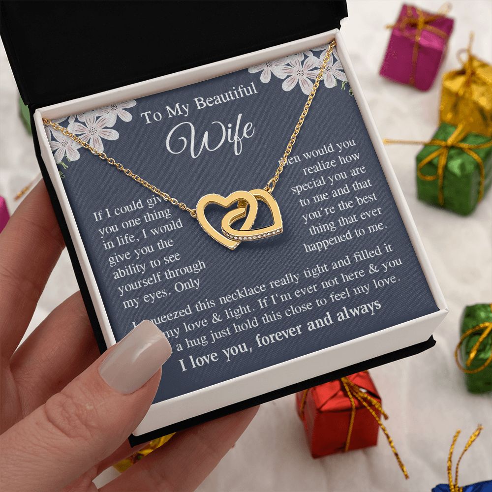 Wife Necklace Gift for Her, Soulmate Jewelry, Necklace for Future Wife, Wedding Anniversary Jewelry for Wife Necklace Gifts from Husband - Soulmate Gift Necklace with Message Card and Gift Box Interlocking Heart