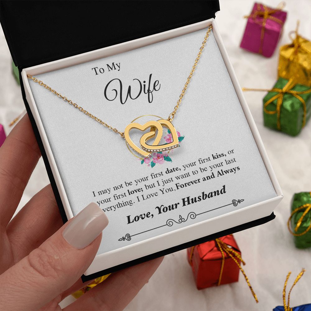 Couples Gifts, To My Dear Wife Necklace Gifts From Husband, Wedding Anniversary Jewelry For Wife From Husband, Necklace Customer Name Message Card and Gift Box styles On Birthday, Christmas, Anniversary Interlocking Heart