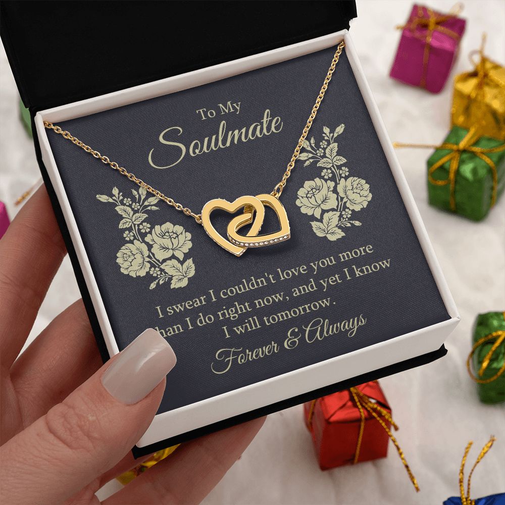 To My Soulmate Necklace for her Jewelry For Her Couples Gifts Necklaces For Soul Mate Christmas Jewelry, Forever & Always, Love Knot Meaningful Necklace Message Card and Gift Box Styles on Birthday, Christmas, Anniversary Interlocking Heart