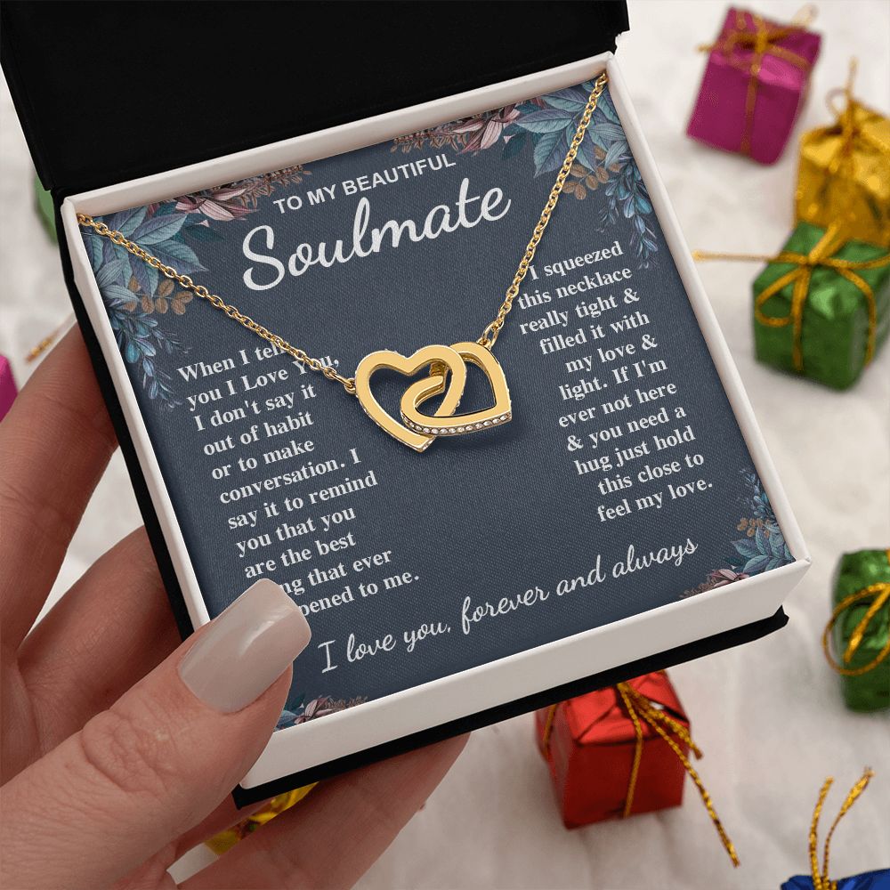 To My Beautiful Soulmate Necklace Gift for Her, Soulmate for Wife Valentine Gifts from Husband, Birthday for Women, Soulmate Gifts, Message Card and Necklace Gifts Box Gift Box Styles on Birthday, Wedding, Anniversary, Valentine Interlocking Heart