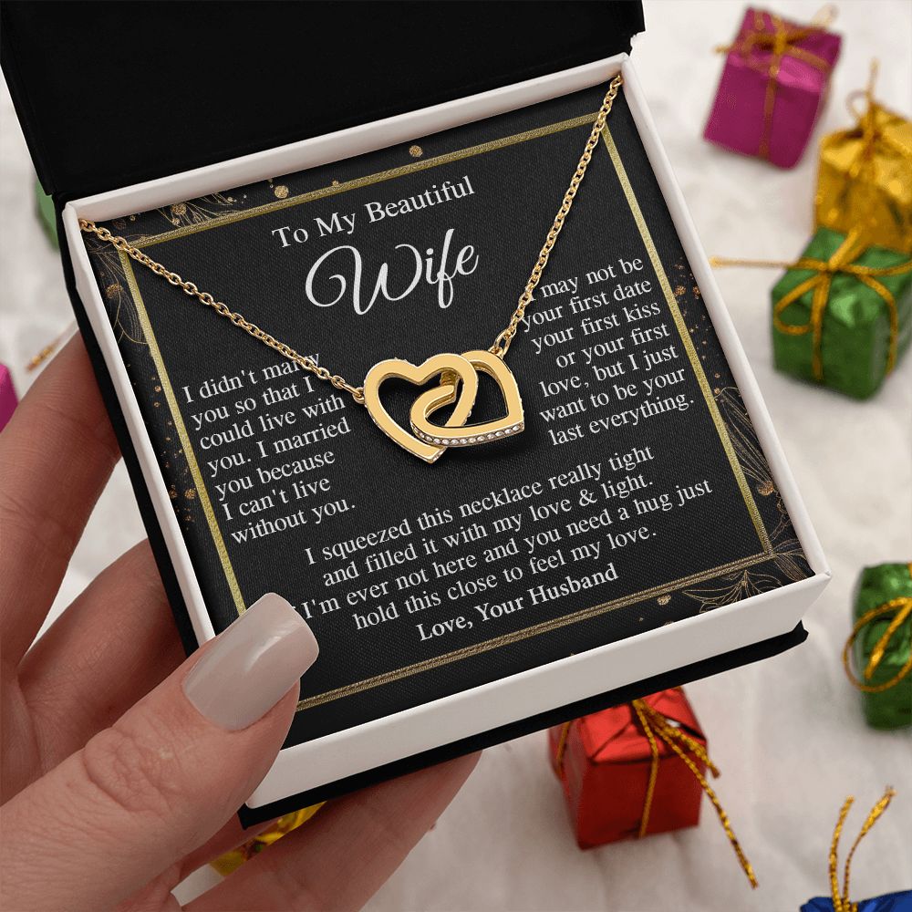 Wife Necklace Gift From Husband, Anniversary Romantic Gifts for Wife from Husband, Wife Wedding Gifts Message Card and Necklace Gifts Box Gift Box Styles on Birthday, Wedding, Anniversary, Valentine Interlocking Heart