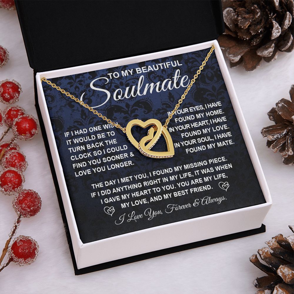 To My Beautiful Soulmate Necklace Gift for Her, Soulmate for Wife Birthday Gifts from Husband, Wedding Jewelry for Women, Soulmate Gifts, Message Card and Necklace Gifts Box Gift Box Styles on Birthday, Wedding, Anniversary, Valentine Interlocking Heart