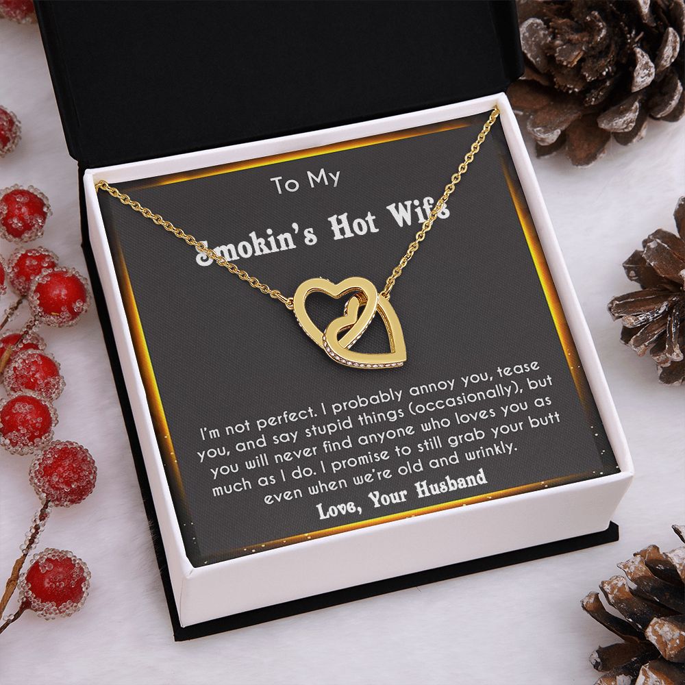 to My Smokin Hot Wife Necklace Future Wife Gifts, Promise Necklace For Her, Fiance Gifts For Her, Valentine Birthday Gifts For Future Wife With Message Card Box LED, Soulmate Necklace For Women, To My Wife Necklace Interlocking Heart