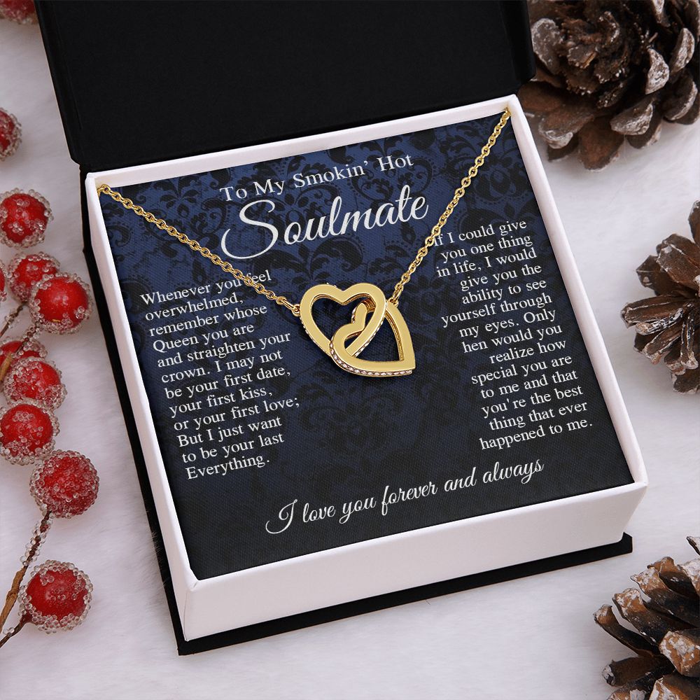 To My Smokin Hot Soulmate Necklace, Valentine Anniversary Jewelry Gift for Women, Anniversary Gifts For Wife From Husband To My Wife Necklace Message Card and Necklace Gift Box Gift Box Styles on Birthday, Wedding, Anniversary, Valentine Interlocking Hear