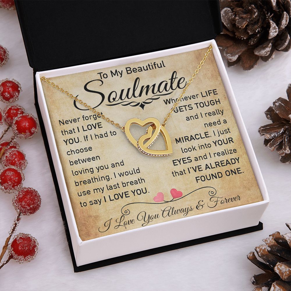 My Beautiful Soulmate Necklace Future Wife Gifts, Promise Necklace For Her, Fiance Gifts For Her, Valentine Gifts For Soulmate From Husband With Message Card Box LED, Soulmate Necklace For Women, To My Wife Necklace Interlocking Heart
