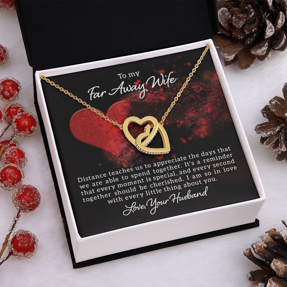 Couples Gifts, Far Away Wife Necklace Gifts From Husband, Wedding Anniversary Jewelry For Wife From Husband, Wife Birthday From Husband, To My Soulmate Message Card and Gift Box styles On Birthday, Christmas, Anniversary  Interlocking Heart