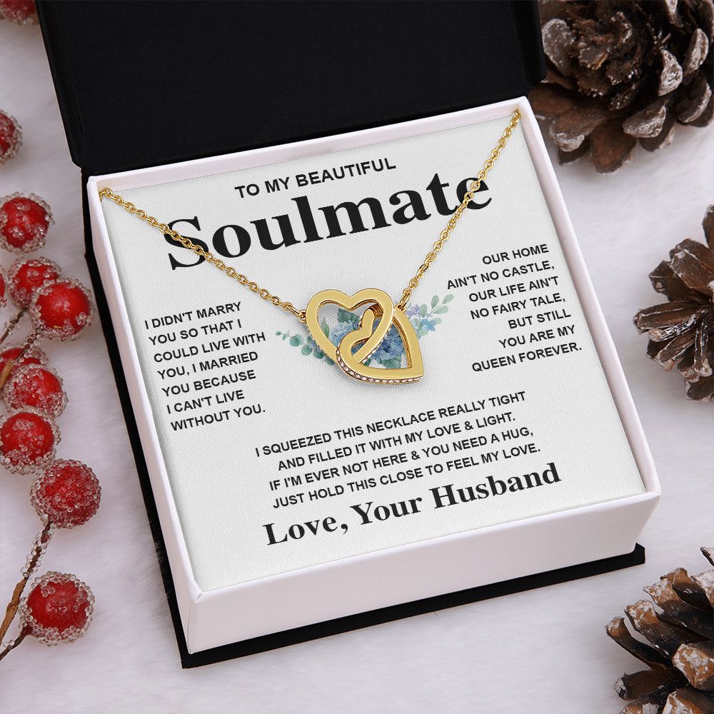 Soulmate Necklace Gift From Husband To My Badass Wife Pendant Valentines Day Anniversary Jewelry with Message Card and Gift Box. Gift for Wife. Necklace Gift Set for Wife Message Card and Necklace Gifts Box Gift Box Styles Interlocking Heart