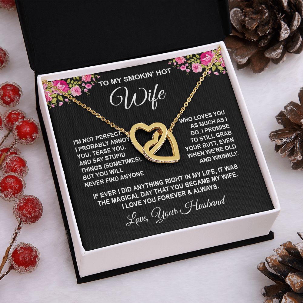 Wife Necklace Gifts from Husband, Wedding Gifts for Wife from Husband, Wife Birthday Gifts from Husband, To My Wife Necklace Message Card and Necklace Gifts Box Gift Box Styles on Birthday, Wedding, Anniversary, Valentine Interlocking Heart
