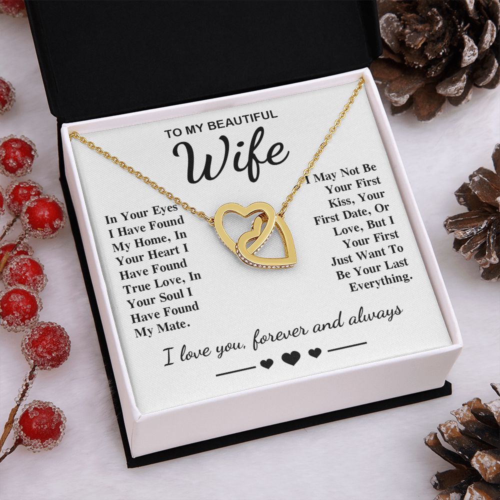 To My Beautiful Wife Necklace Gift, Soulmate for Wife Birthday Gifts from Husband, Anniversary for Women, Soulmate Gifts, Message Card and Necklace Gifts Box Gift Box Styles on Birthday, Wedding, Anniversary, Valentine Interlocking Heart