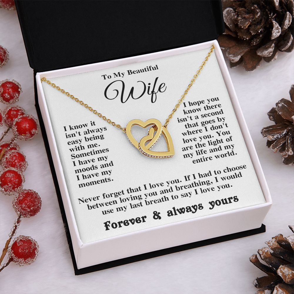 Gifts for Wife Necklace from Husband, Gifts for Wife from Husband, Valentine Gifts for Her Gifts Soulmate Message Card and Necklace Gift Box Gift Box Styles on Birthday, Wedding, Anniversary, Valentine Interlocking Heart
