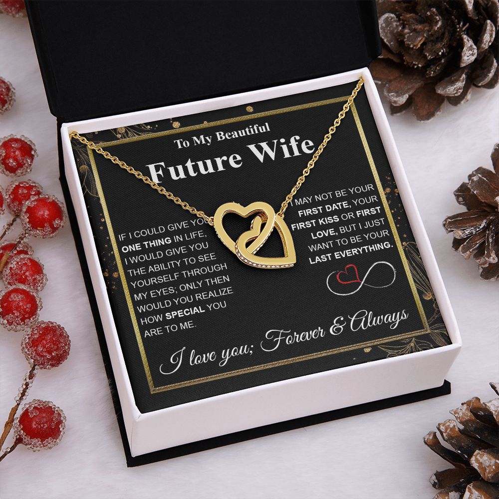 Future Wife Necklace My Last Everything, Promise Necklace For Her, Fiance Gifts For Her, Wedding Valentine Gifts For Future Wife With Message Card Box LED, Soulmate Necklace For Women, To My Wife Necklace Interlocking Heart