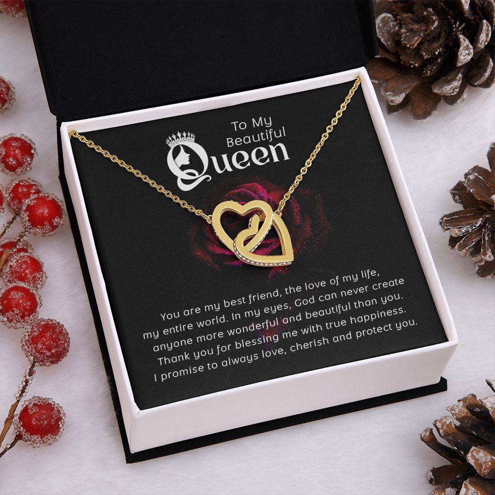 Couples Gifts, Beautiful Queen Necklace Gifts From Husband, Wedding Anniversary Jewelry For Wife From Husband, Wife Birthday From Husband, To My Soulmate Message Card and Gift Box styles On Birthday, Christmas, Anniversary  Interlocking Heart