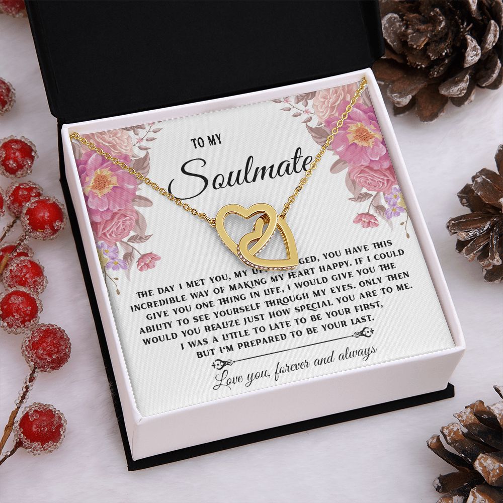 To My Soulmate Necklace, Necklaces For Wife from Husband, Soulmate Necklace to My Beautiful Wife, Necklace For Soulmate with Message Card and Necklace Gift Box Gift Box Styles on Birthday, Christmas, Wedding, Anniversary Interlocking Heart