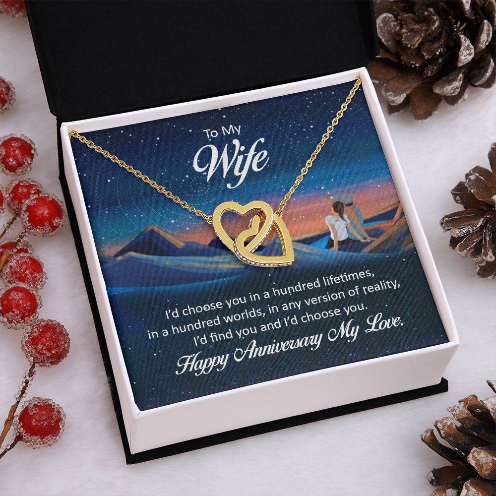 Couples Gifts Necklace To My Wife Necklace Gifts For My Wife, I Love You, Happy Anniversary My Love, Love Knot Meaningful Necklace Message Card and Gift Box Styles on Birthday, Christmas, Anniversary Interlocking Heart