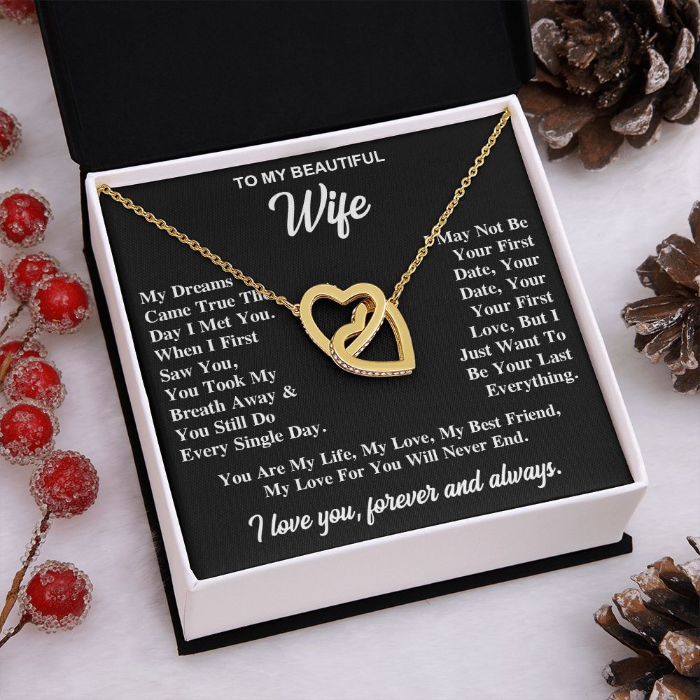 To My Wife Necklace Gift for Her, Soulmate Jewelry, Necklaces for Wife from Husband, Anniversary, To My Wife Necklace, Soulmate Gifts, Necklace Message Card and Gift Box Styles on Birthday, Wedding, Anniversary, Valentine Interlocking Heart