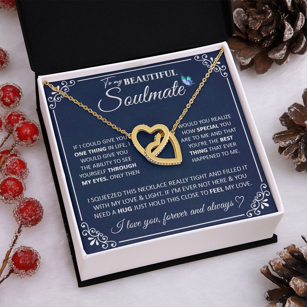 Couples Gifts, To My Beautiful Soulmate Necklace Gifts From Husband, Wedding Anniversary For Wife From Husband, To My Beautiful Wife Necklace, Necklace Custom Name Message Card and Gift Box Styles on Birthday, Christmas, Wedding, Anniversary Interlocking