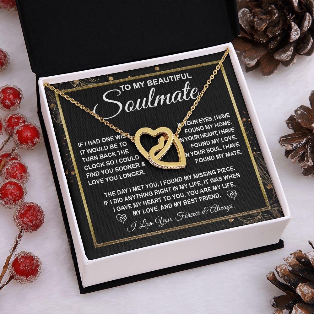 To My Beautiful Soulmate Necklace Gift for Her, Soulmate for Wife Valentine Gifts from Husband, Wedding Jewelry for Women, Soulmate Gifts, Message Card and Necklace Gifts Box Gift Box Styles on Birthday, Wedding, Anniversary, Valentine Interlocking Heart