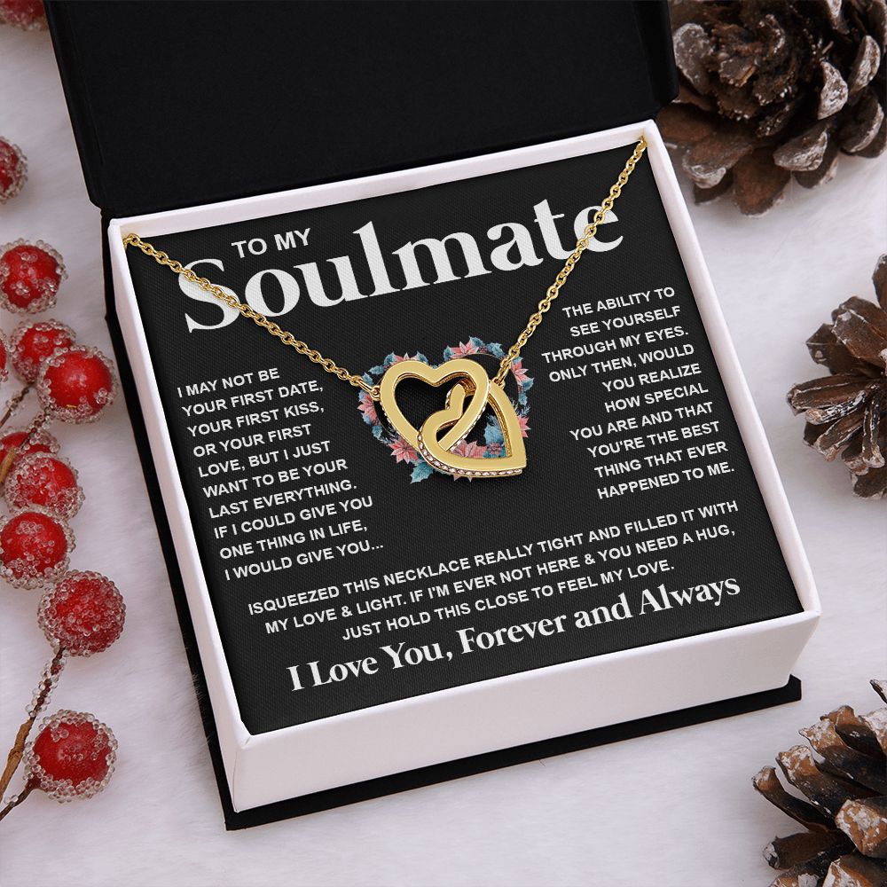 Couples Gifts Necklace To My Soulmate Necklace Birthday Christmas Jewelry Romantic Gifts For My Wife Pendant Jewelry with Message Card and Box Necklaces for Women Valentines Day Happy Anniversary Wedding Present Interlocking Heart