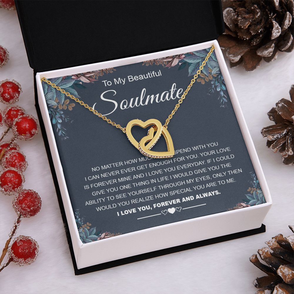 To My Beautiful Soulmate Necklace Gifts for Wife from Husband, Soulmate Valentine Gifts, Gift for Wife, Message Card and Necklace Gift Box Gift Box Styles on Birthday, Wedding, Anniversary, Valentine Interlocking Heart