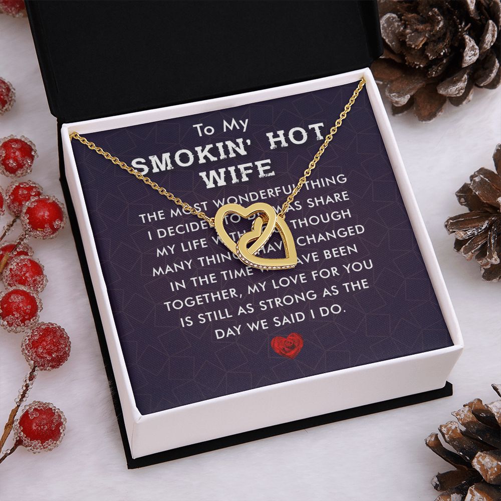 Couples Gifts, Smokin' Hot Wife Necklace Gifts From Husband, Wedding Anniversary Jewelry For Wife From Husband, Wife Birthday From Husband, To My Unbiological Sister Message Card and Gift Box styles On Birthday, Christmas, Anniversary  Interlocking Heart