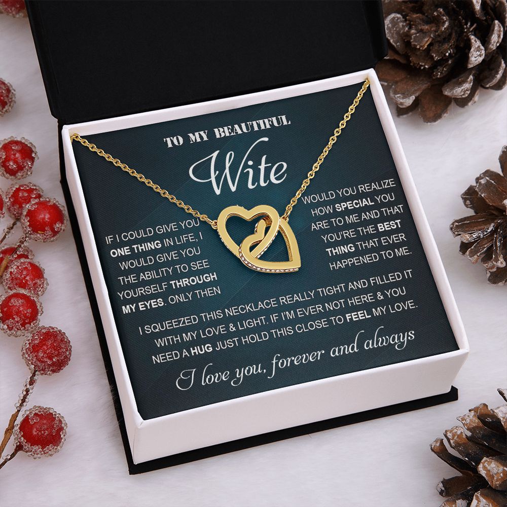 Personalized Valentine Gift For Wife, To My Wife Necklace For Women, Soulmate Necklace, To My Wife Necklace From Husband, Necklace Custom Name Message Card and Gift Box Styles on Birthday, Christmas, Wedding, Anniversary Interlocking Heart