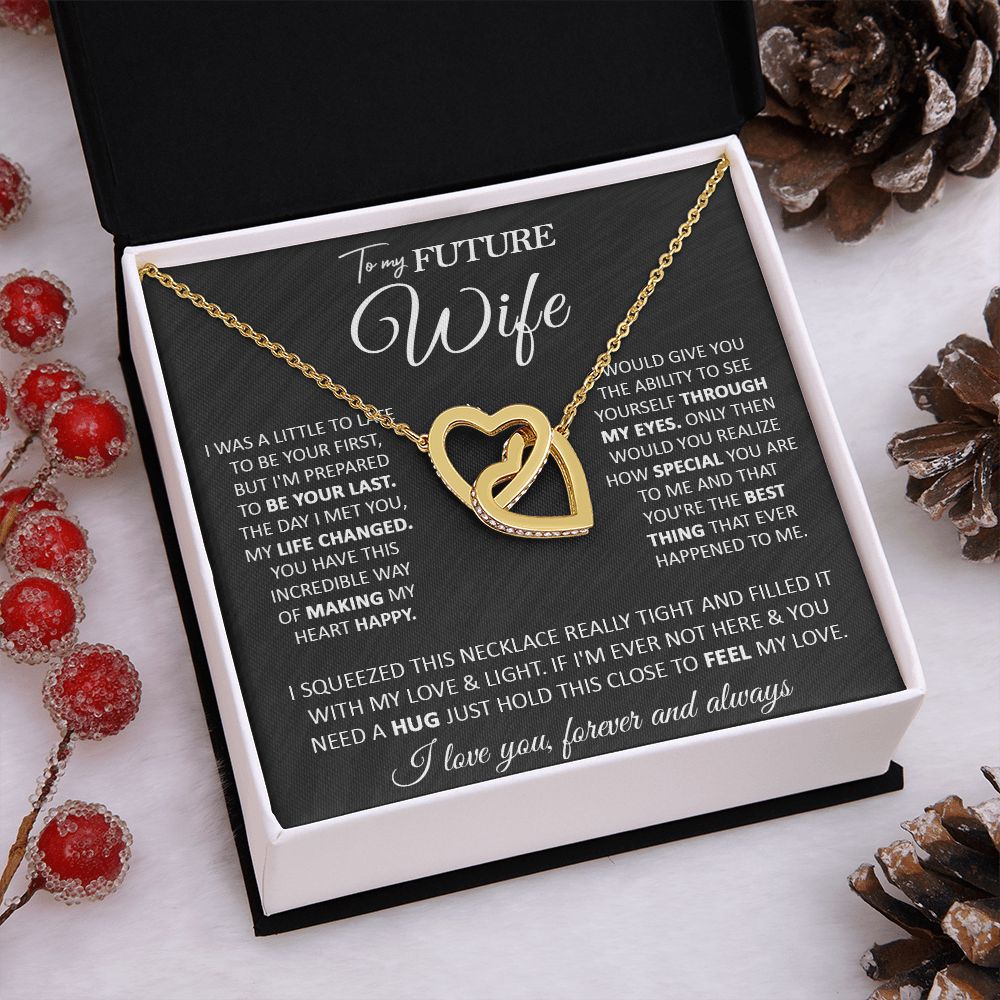 Couples Gifts, To My Beautiful Wife, Necklace From Husband, Valentine For Wife From Husband, Wife Wedding From Husband, To My Wife, Necklace Custom Name Message Card and Gift Box Styles on Birthday, Christmas, Wedding, Anniversary Interlocking Heart