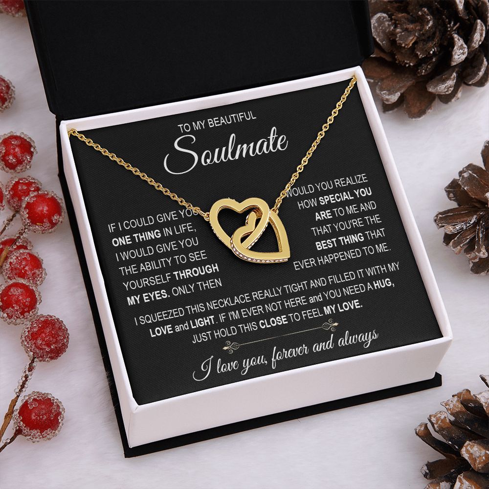To My Soulmate Necklace for Women, Necklaces For Wife from Husband, Soulmate Necklace to My Future Wife Necklace, Necklace For Girlfriend with Message Card and Necklace Gift Box Gift Box Styles on Birthday, Christmas, Wedding, Anniversary Interlocking Hea
