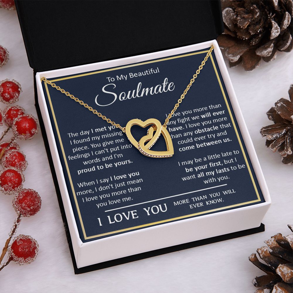 Couples Gifts, My Beautiful Soulmate Necklace Gifts From Husband, Wedding Anniversary For Wife From Husband, To My  Wife Necklace, Necklace Custom Name Message Card and Gift Box Styles on Birthday, Christmas, Wedding, Anniversary Interlocking Heart